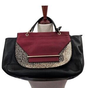 Vince‎ Camuto Black Malbec Chevron Leather Cowhair Satchel Bag VC-EDA-SA